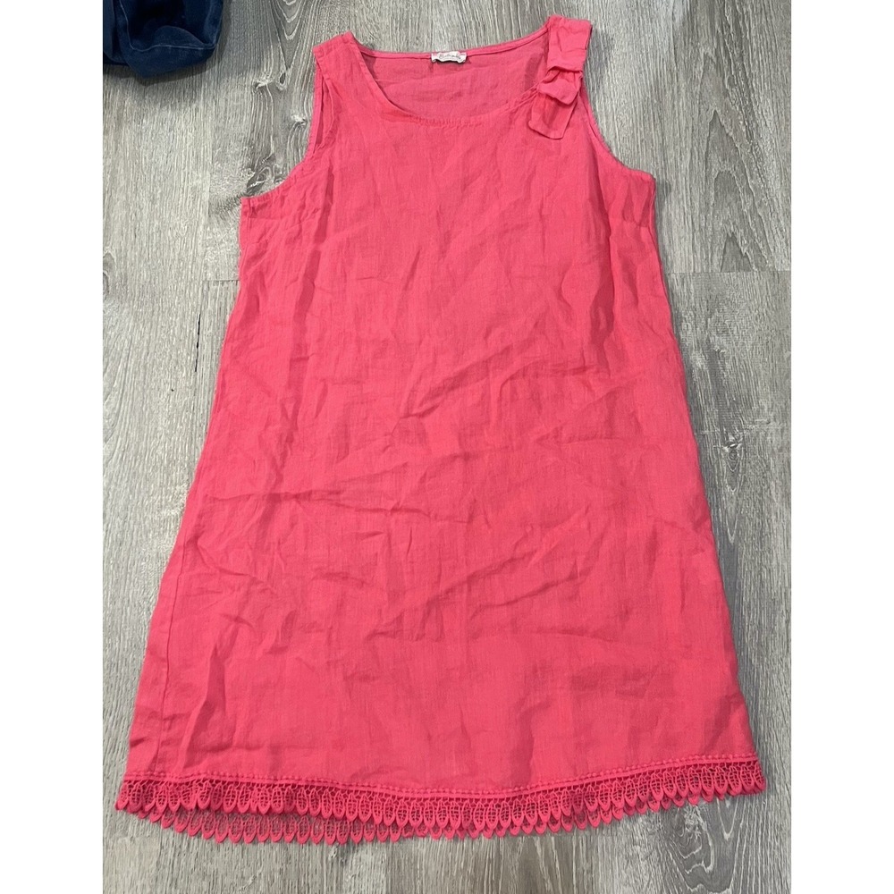 BELLAMBIA Dress Womens Medium Pink 100% Linen Sheath Lagenlook Boho
